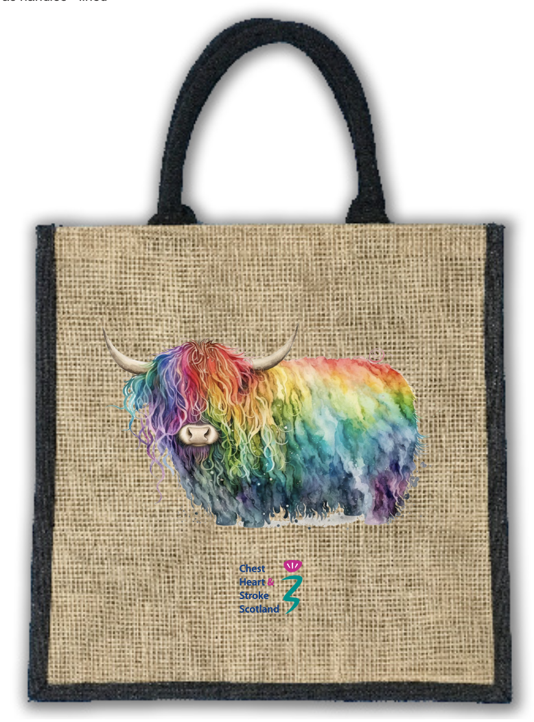 The Highland Rainbow Coo Jute Bag