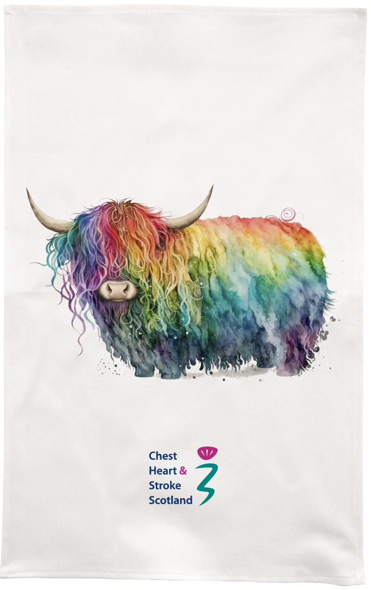 The Highland Rainbow Coo Cotton Tea Towel