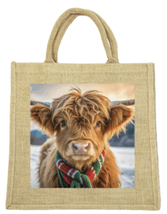The Highland Winter Coo Jute Bag