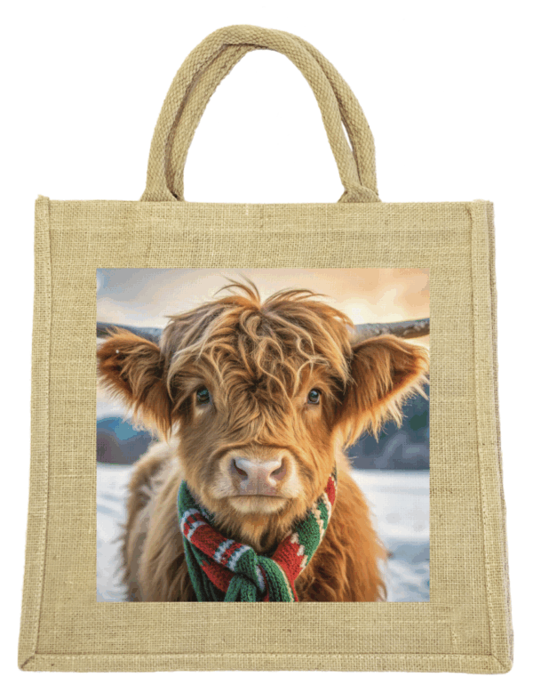 The Highland Winter Coo Jute Bag